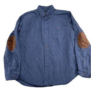 J. Crew Shirt Men XLarge Blue‎ Chamois Leather Elbow Patch Button Down Heavy